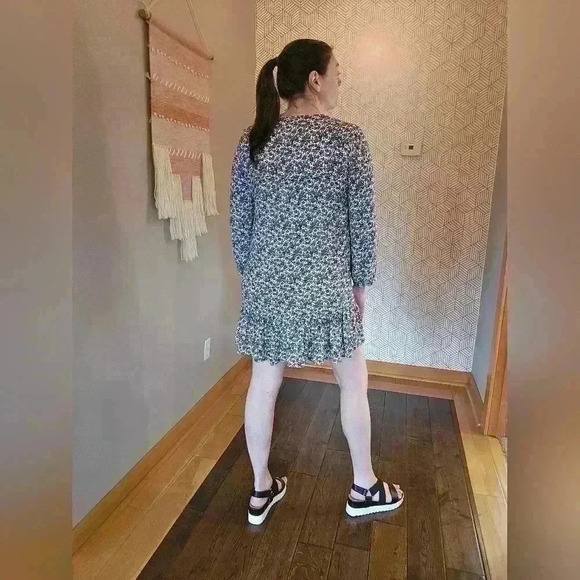 J.Crew Long Sleeve Floral Drop Waist Dress with Ruffle & Front Tie Size Small - Picture 3 of 10